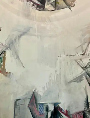 Meeslepende kubistische muurschilderingen in de historische kapel van Guillermo Kuitca: Kapel in Musée Picasso.