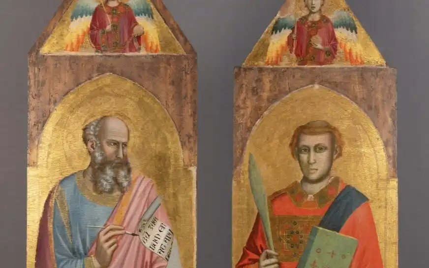 Twee 14e-eeuwse paneelschilderijen van Giotto in het Cabinet du Giotto in het Château de Chantilly.