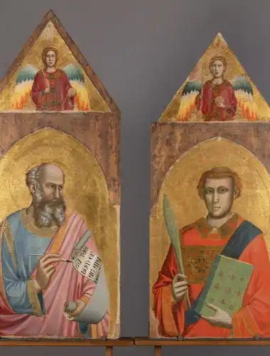 Dwa XIV-wieczne obrazy tablicowe Giotta w Cabinet du Giotto na wystawie Giotto z Muzeum Jacquemarta: André du Domaine de Chaalis.