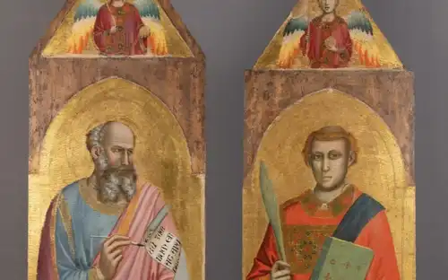 Twee 14e-eeuwse paneelschilderijen van Giotto in het Cabinet du Giotto in het Château de Chantilly.
