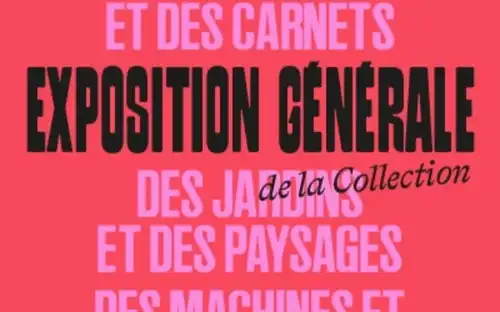 Promotieposter voor Algemene tentoonstelling bij Fondation Cartier met hedendaagse kunst in een moderne galerij.