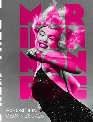 Klassiek zwart-wit portret van Marilyn Monroe bij de tentoonstelling in de Cinémathèque Française in Parijs.