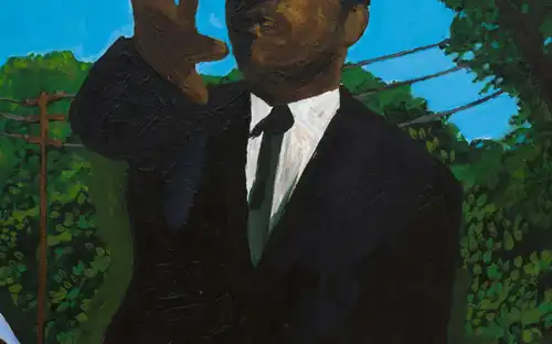 Levendig expressief portret door Henry Taylor in een moderne galerij van het Musée National Picasso-Paris.